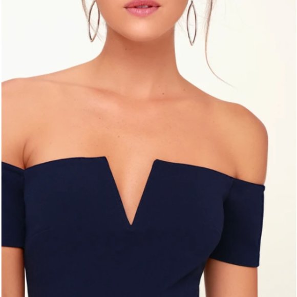 Navy Blue Off-the-Shoulder Maxi Dress - Picture 2 of 10